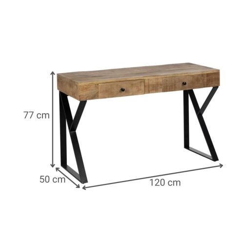 Escritorio de Madera de Mango con 2 Cajones y Patas de Hierro de 120 cm 614760