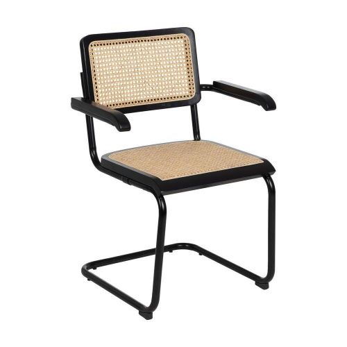 Silla de Madera y Ratán con Estructura de Metal Acabado en Negro con Reposabrazos 614518