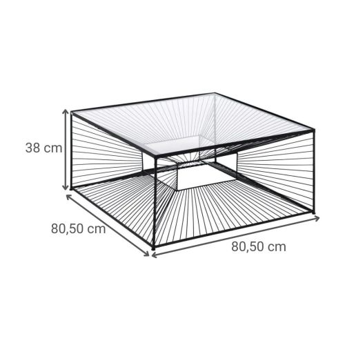 Mesa Centro Metal y Cristal Negra 80x38 cm Diseño Moderno 615015
