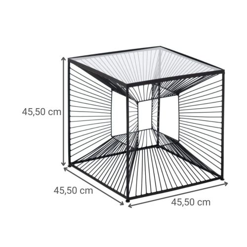 Mesa Auxiliar Negra 45x45 cm en Metal y Cristal Estilo Minimalista 615016