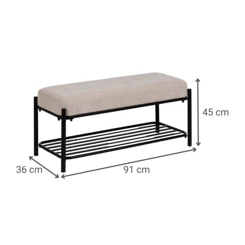 Banco Beige 91 cm con Acolchado y Patas Metálicas para Entrada o Dormitorio 614799