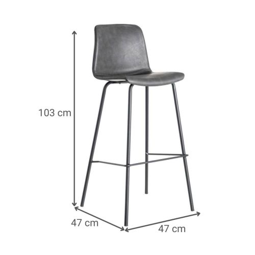 Taburete de Cocina en Símil Piel Negro y Metal 47 cm 615511