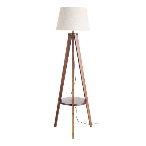 Lámpara de Pie de Madera Natural de 50 cm con Pantalla de Lino Marrón 615776
