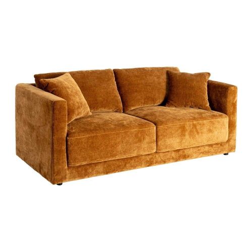 Sofá 3 Plazas de 210 cm en Tejido Ocre con Patas de Madera 615449