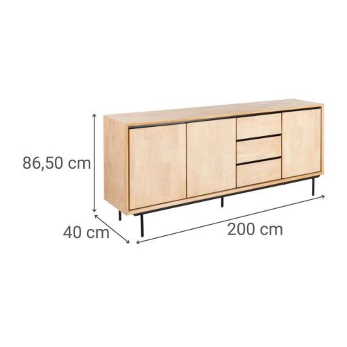 Aparador de Comedor en Madera Natural y Metal Negro 615687