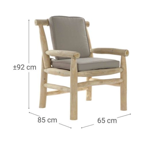 Sillón de Jardín de Teca con Cojines Color Gris Claro MB-178755