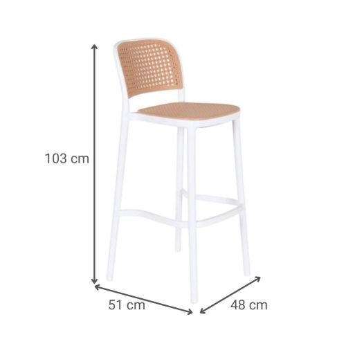 Taburete Alto con Reposapiés de Polipropileno Color Blanco MB-211143