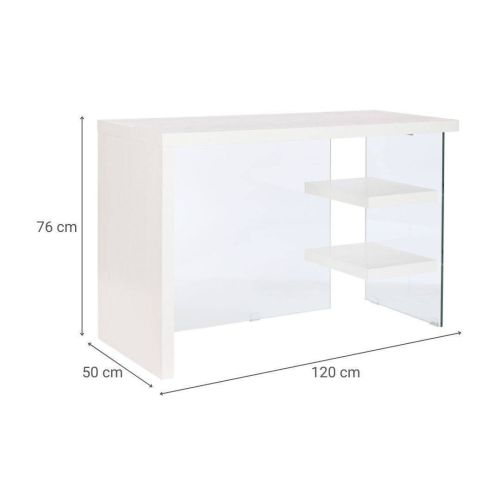 Escritorio Blanco de MDF y Cristal con 2 Estantes Inferiores MB-207705