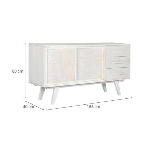 Aparador de Madera de Mango y Ratán Color Blanco Roto MB-215068