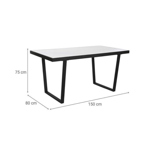 Mesa de Comedor con Patas de Metal Negra y Superficie Piedra Sintetizada Blanca MB-208952