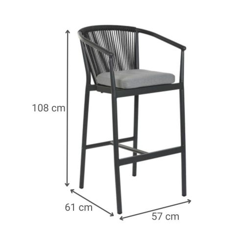 Taburete Bar de Aluminio Respaldo de Ratán y Asiento Tapizado MB-218354