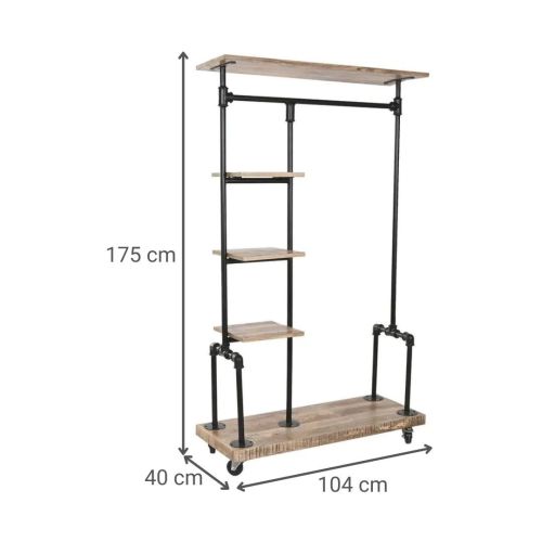 Recibidor de Madera de Mango y Metal con Estantes 104x175 cm Natural-Negro MB-219016