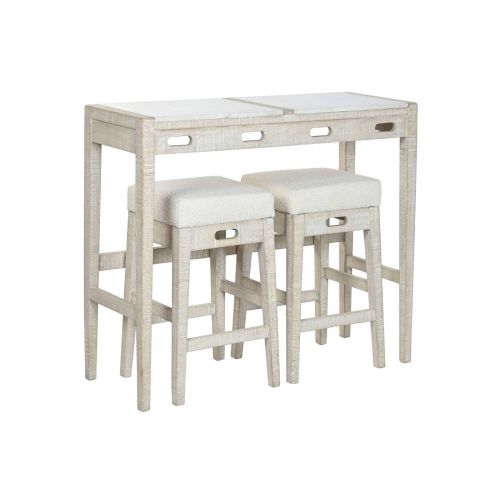 Barra de Cocina con Taburetes en Estructura Madera y Mármol MB-220151