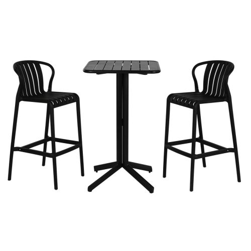 Mesa Bar MB con Taburetes Negros en PP y Metal 218235