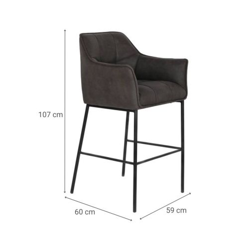 Taburete Alto MB-207832 en Microfibra Símil Piel Color Marrón Oscuro y Metal