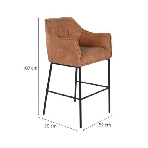 Taburete Alto MB-207833 en Microfibra Símil Piel Color Camel y Metal