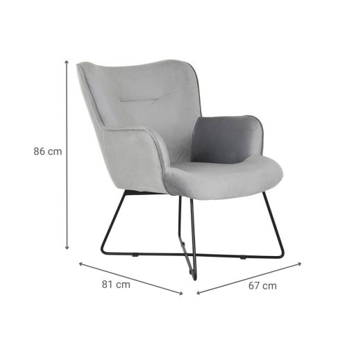 Butaca MB-206618 en Terciopelo Gris con Base Metálica