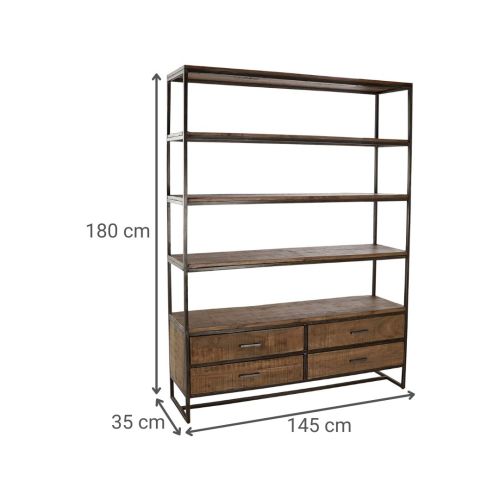 Estantería de Salón Estructura Acacia y Metal con Cajones Marrón MB-177703