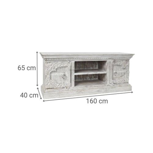 Mueble TV de Mango con Detalles Metálicos Blanco Decapé MB-185834