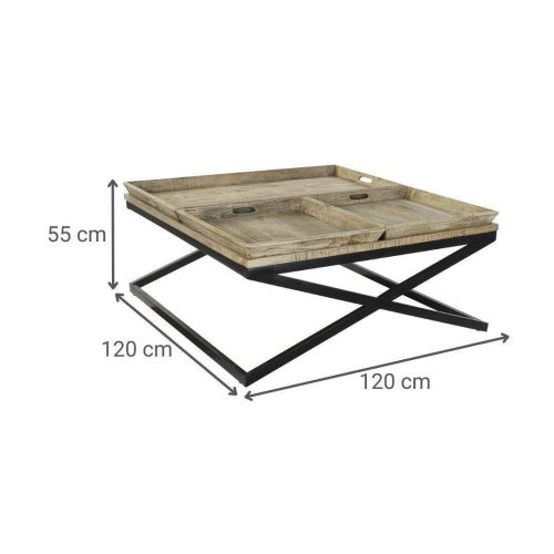 Mesa de Centro Estructura de Madera con Bandejas y Patas de Metal MB-189851