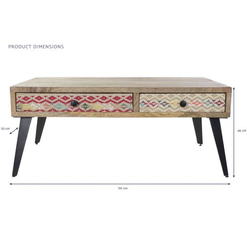Mesa de Centro Estructura de Madera de Mango con Cajones y Patas Metálicas MB-190903