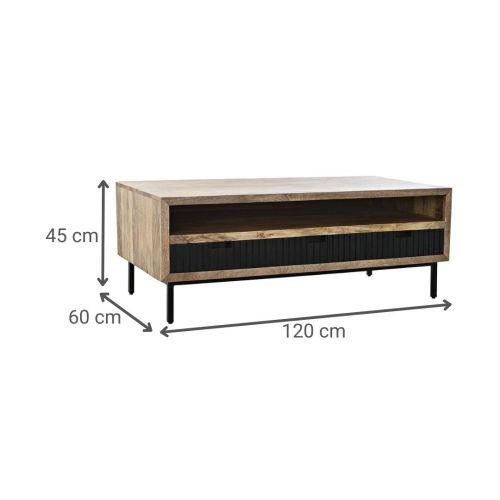 Mesa de Centro Estructura de Madera de Mango con Patas de Metal Negro MB-194551