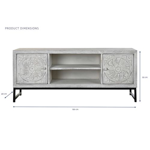 Mueble TV Mandala Blanco de Madera de Mango y Base Metálica MB-200028