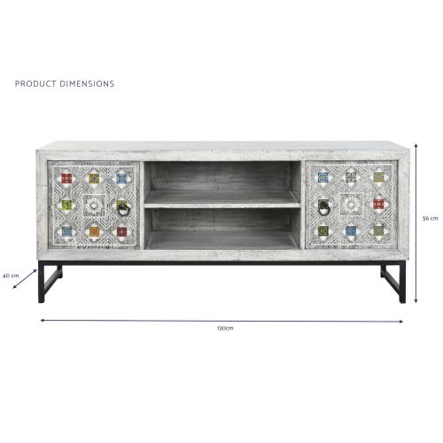 Mueble TV Beige de Madera de Mango y Patas Metálicas MB-201139