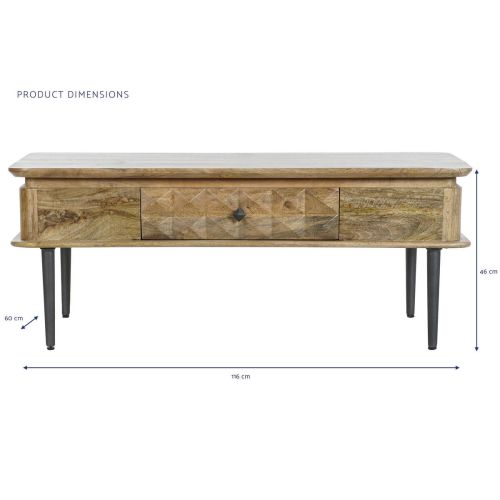 Mesa de Centro Estructura en Madera de Mango con Cajón y Metal MB-206310