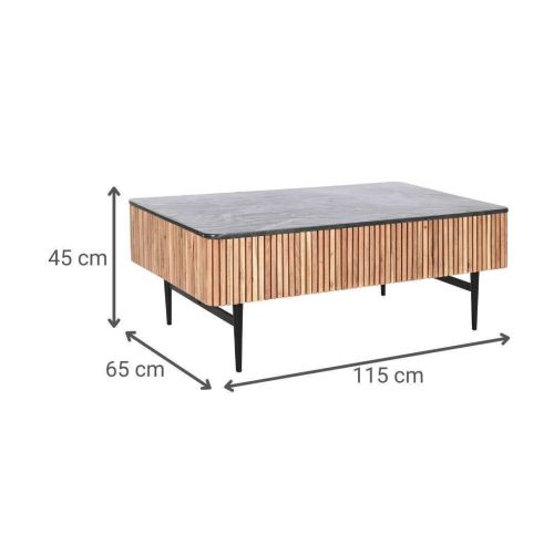 Mesa de Centro Estructura de Acacia con Encimera de Mármol Negro y Patas Metálicas MB-207418