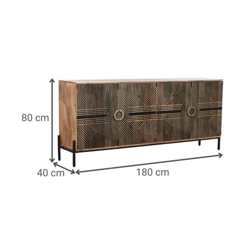 Aparador de Madera de Mango Tallado Negro con Patas de Metal MB-208548