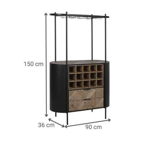 Botellero Estructura de Abeto y Metal Negro 90 cm MB-212483