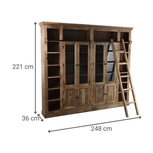 Estantería de Madera de Mango Natural y Metal con Escalera MB-215111