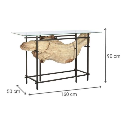 Consola Estructura en Teca Natural con Cristal y Metal Negro MB-217892