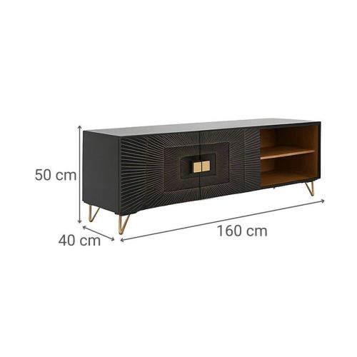 Mueble TV Negro de Madera de Mango con Patas de Metal Mandala MB-219959
