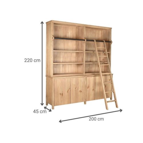 Librería con Escalera Estructura de Madera de Pino y Metal para Salón MB-222248