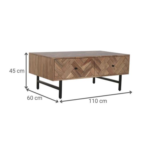 Mesa de Centro Estructura de Acacia con 2 Cajones y Patas Metálicas MB-222422