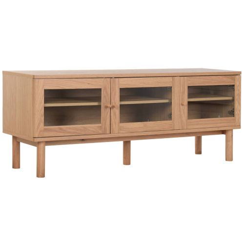Mueble de TV 140 cm MDF Natural con Cajones y Cristal MB-223048