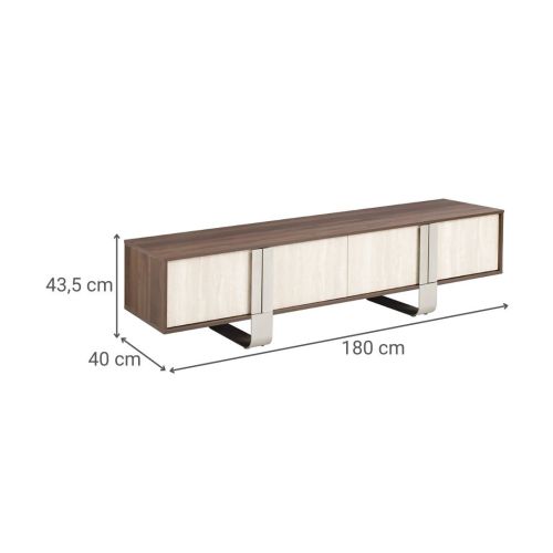 Mueble TV Símil Mármol con Cuatro Puertas y Patas de Metal MB-223237