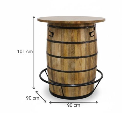 Mesa Bar Barril Estructura de Madera de Mango y Metal Industrial MB-227815
