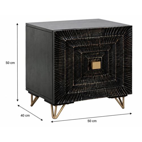 Mesita de Noche con Diseño Mandala en Madera y Metal Negra MB-219960
