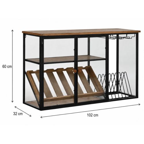 Botellero de Pared Estructura en Madera y Metal con Puertas de Cristal MB-215977
