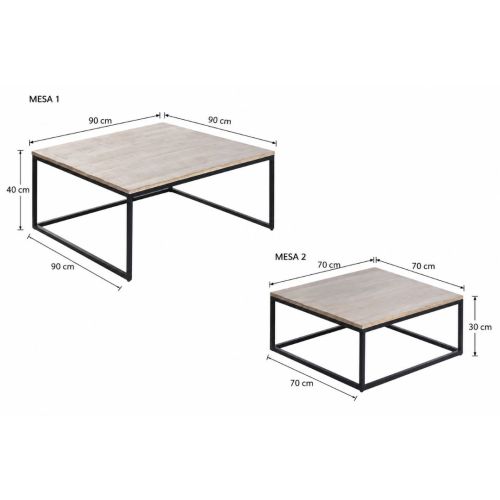 Mesa de Centro Nido Set de 2 Estructura en Madera de Mango y Metal MB-227809
