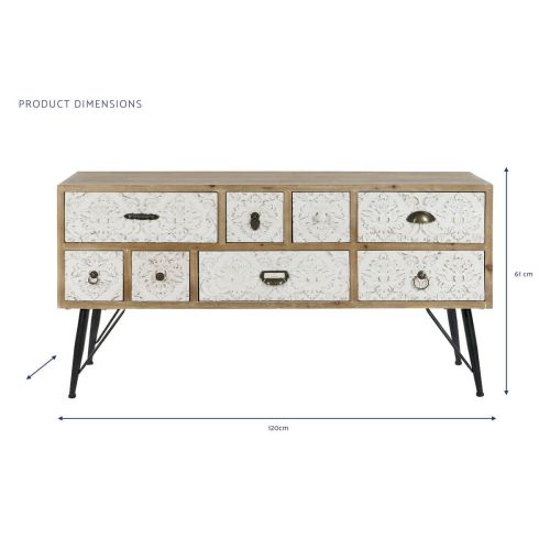 Mueble TV de Abeto Tallado con 8 Cajones y Metal MB-205965