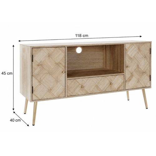 Mueble TV Estructura de Madera de Paulownia Natural con Patas Metálicas MB-176659