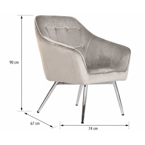 Butaca Estructura Tapizada en Velvet Gris y Patas de Metal MB-218841