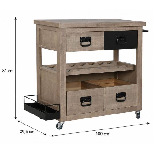 Carro Bar de Madera de Hevea con Botellero y Ruedas MB-224108
