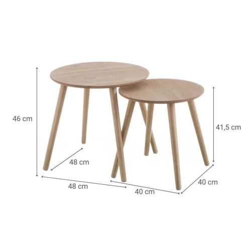 Conjunto de 2 Mesas Auxiliares de MDF Acabado Natural 123478