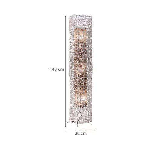 Lámpara de 140 cm pie beige y natural MOLOKA con pantalla de tela y base de mimbre tejida
