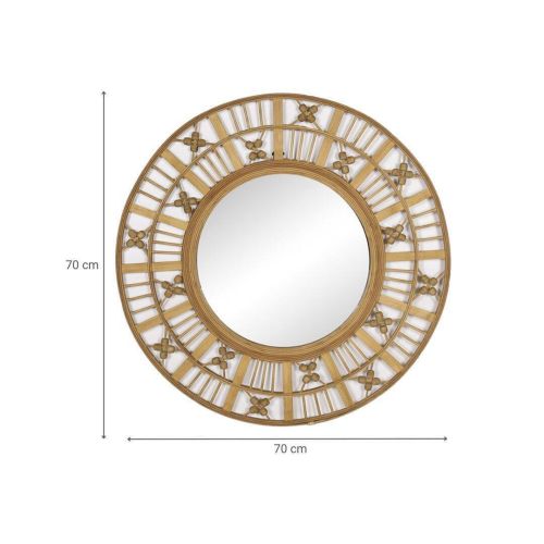 Espejo Redondo en Madera Natural Síbolos con Bolas Doradas 36-1154
